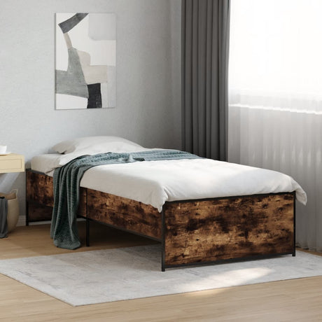 Vidaxl bedframe bewerkt hout en metaal gerookt eikenkleurig 100x200 cm
