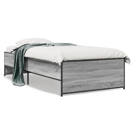 Vidaxl bedframe bewerkt hout en metaal grijs sonoma eiken 100x200 cm