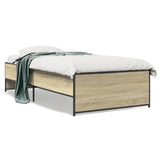 Vidaxl bedframe bewerkt hout en metaal sonoma eikenkleurig 90x200 cm