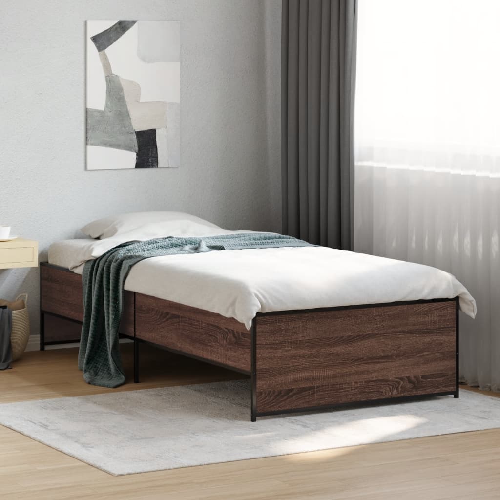 Vidaxl bedframe bewerkt hout en metaal bruin eikenkleurig 90x200 cm