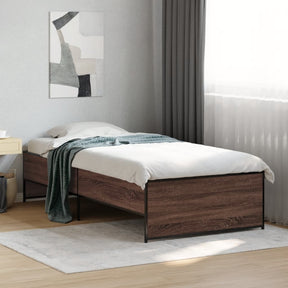 Vidaxl bedframe bewerkt hout en metaal bruin eikenkleurig 90x200 cm