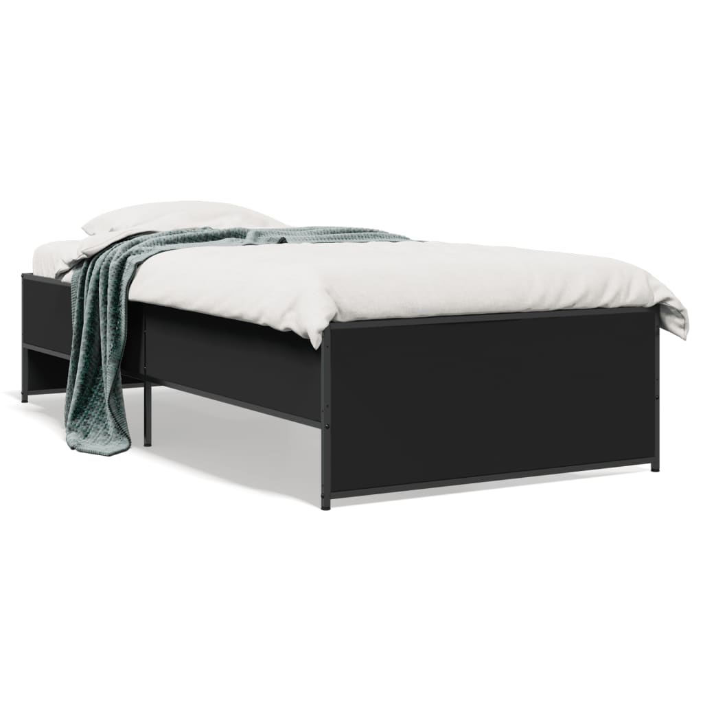 Vidaxl bedframe bewerkt hout en metaal zwart 90x190 cm