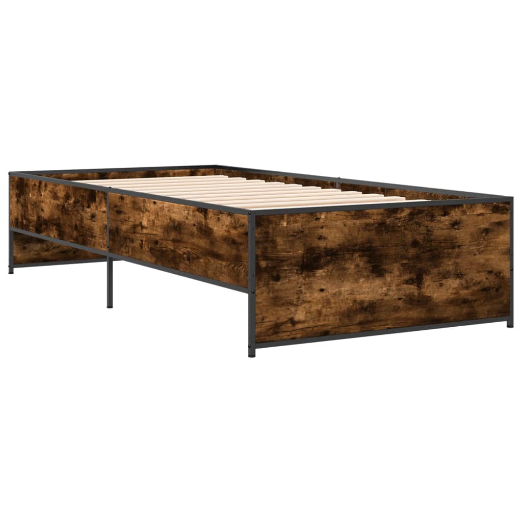 Vidaxl bedframe bewerkt hout en metaal gerookt eikenkleurig 90x190 cm