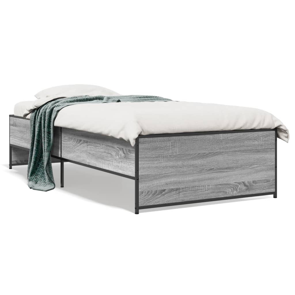 Vidaxl bedframe bewerkt hout en metaal grijs sonoma eiken 90x190 cm