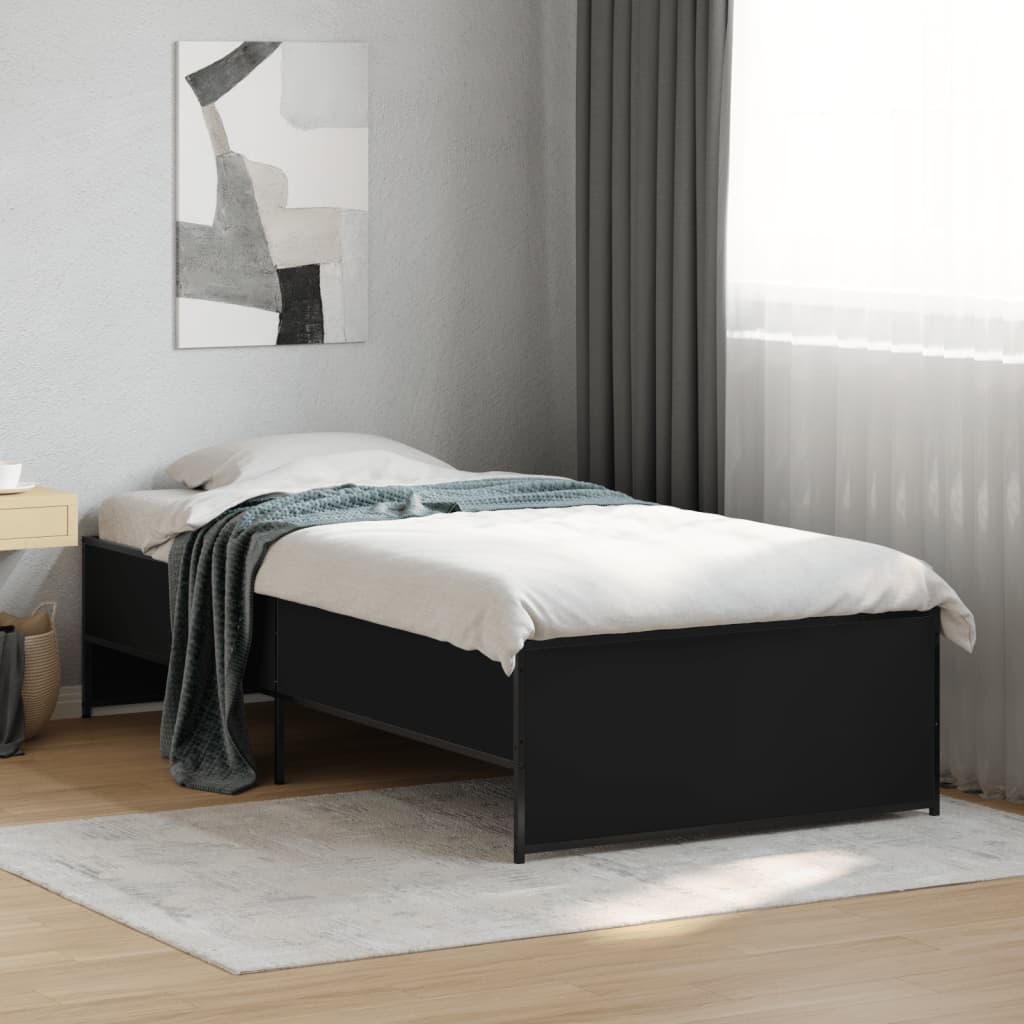 Vidaxl bedframe bewerkt hout en metaal zwart 75x190 cm