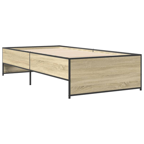 Vidaxl bedframe bewerkt hout en metaal sonoma eikenkleurig 75x190 cm