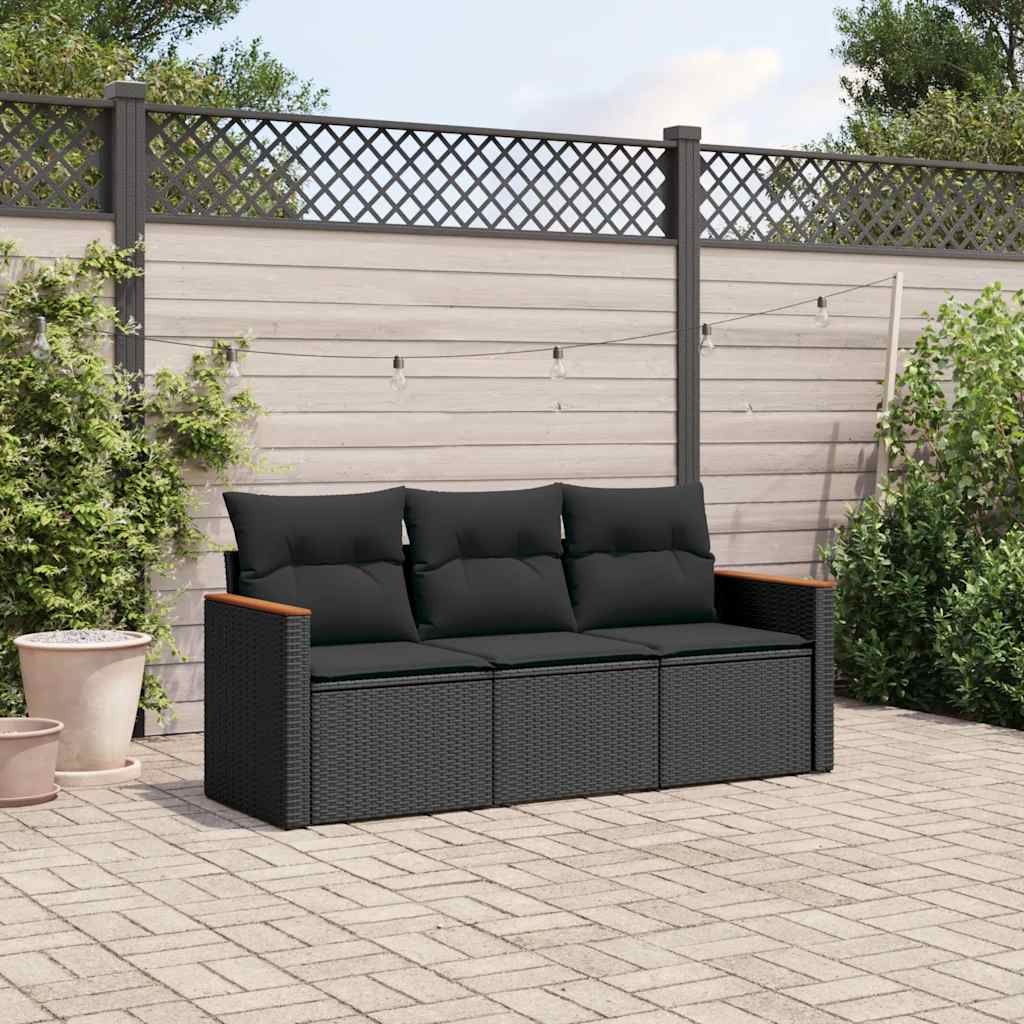 Vidaxl 3-delige loungeset met kussens poly rattan zwart