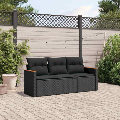 Vidaxl 3-delige loungeset met kussens poly rattan zwart