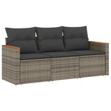 Vidaxl 3-delige loungeset met kussens poly rattan grijs