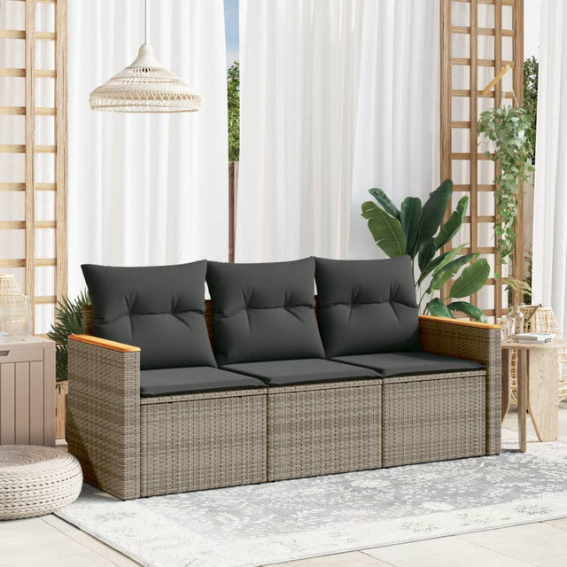 Vidaxl 3-delige loungeset met kussens poly rattan grijs