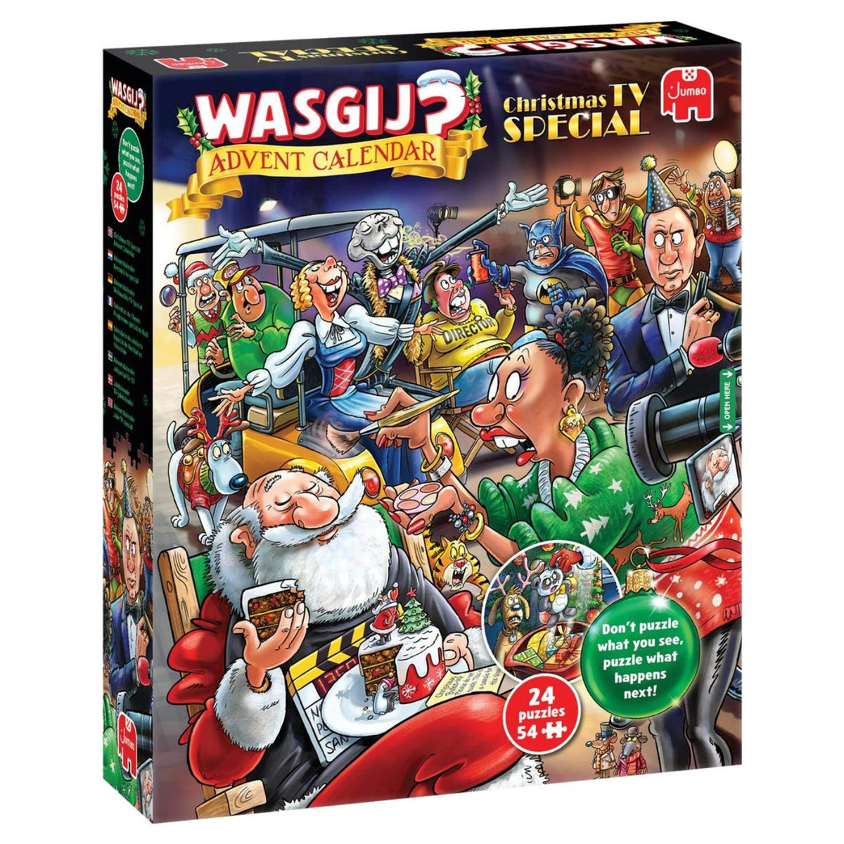 Jumbo wasgij kerstmis adventskalender 2026 - kerstmis tv-special - 24 puzzels met 54 stukjes - aftelkalender - advent calender