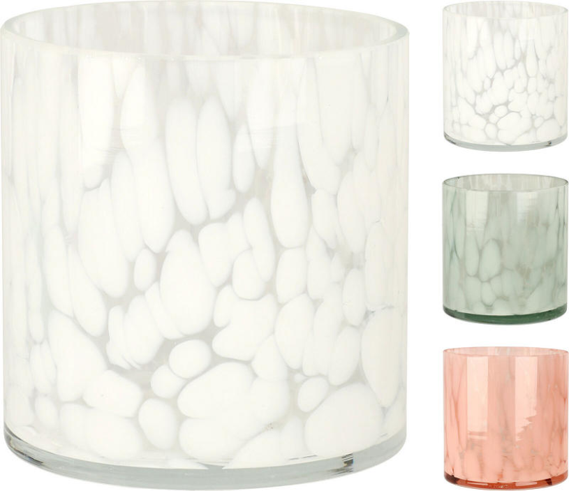 Theelichthouder marmer glas 8x8cm - assorti kleur