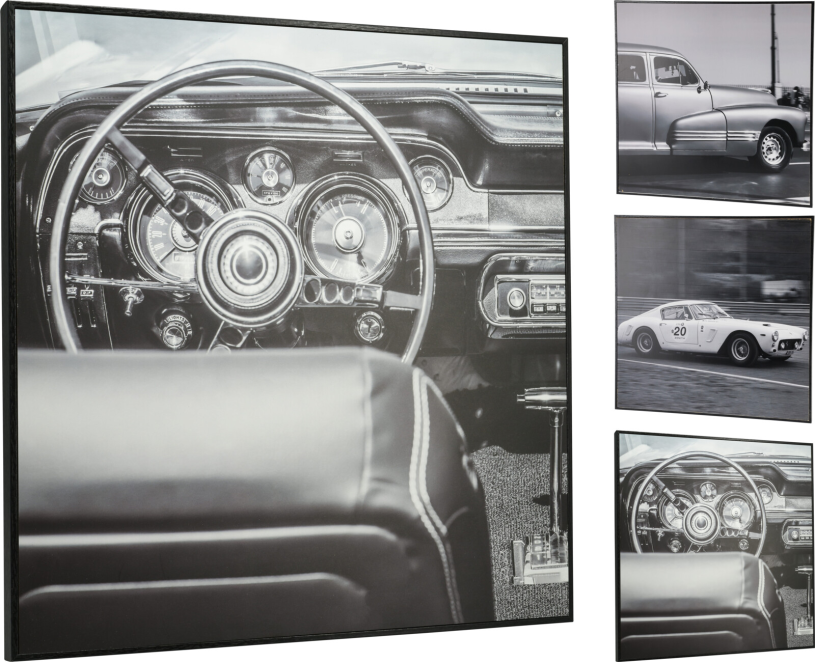 Wanddeco mdf in frame 38x38cm classic cars assorti