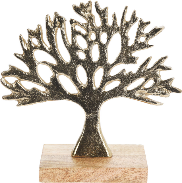 Boom aluminium met hout 17x6x16cm goud