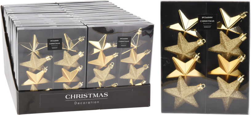 Kerstbal onbreekbaar ster 6.50cm 8 stuks - goud