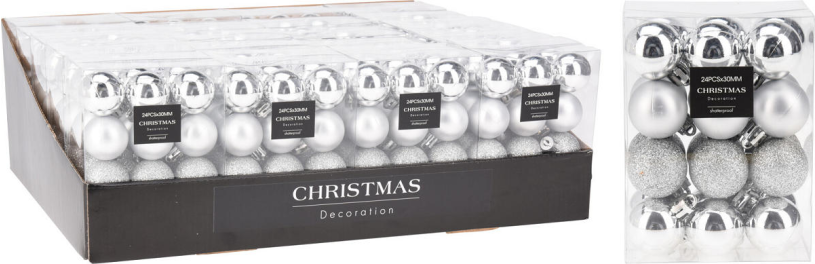 Kerstbal onbreekbaar 3.00cm 24 stuks - zilver