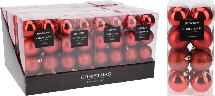 Kerstbal onbreekbaar 5.00cm 16 stuks - rood