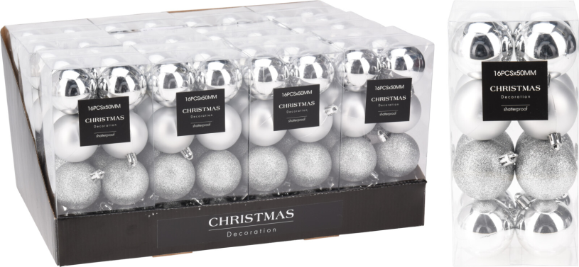Kerstbal onbreekbaar 5.00cm 16 stuks - zilver