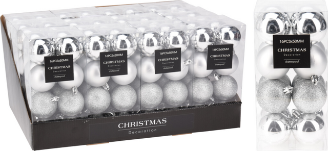 Kerstbal onbreekbaar 5.00cm 16 stuks - zilver