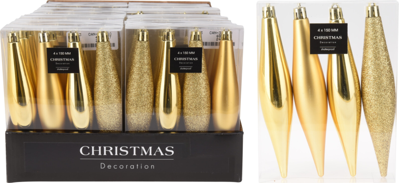 Kerstbal onbreekbaar kegel 15cm 4 stuks - goud