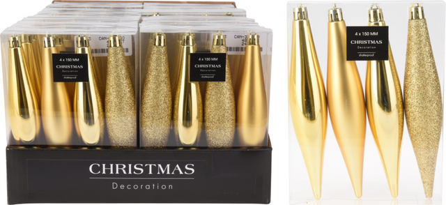 Kerstbal onbreekbaar kegel 15cm 4 stuks - goud