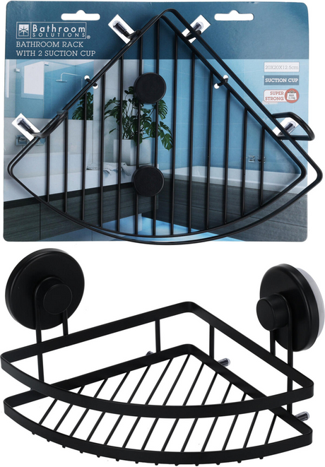 Bs badkamerrek hoek 200x200x125mm met zuignappen - zwart