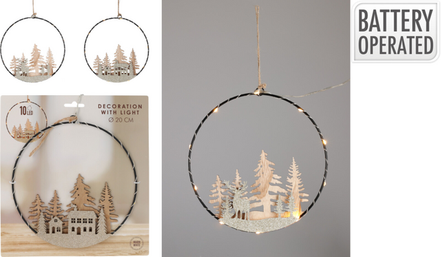 Ring kerst met led hout 2 assorti
