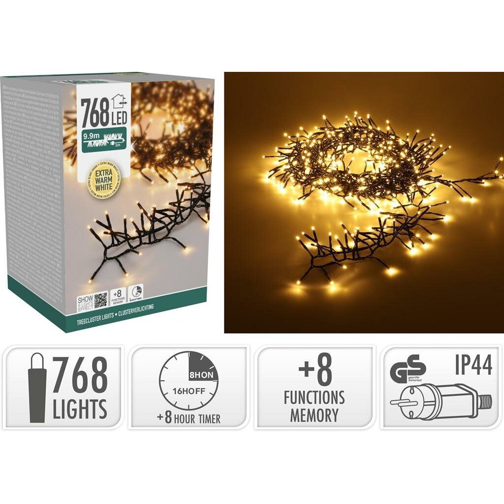 S.i.a. cluster led-verlichting 768 led #039;s 990 cm extra warm wit zwart