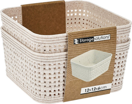 Opbergmandje ratan sand - 120x120x60mm set 2 stuks