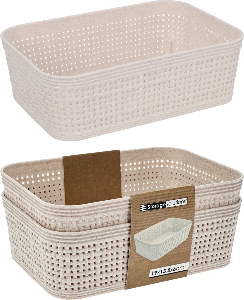Opbergmandje ratan sand - 190x135x60mm set 2 stuks