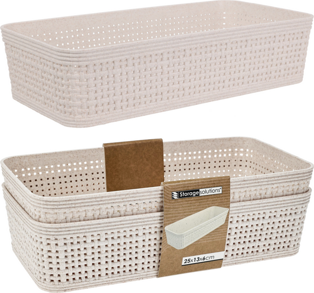 Opbergmandje ratan sand - 253x133x60mm set 2 stuks