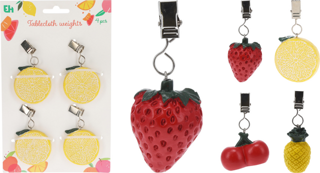 Tafelkleedgewichtjes fruit set 4 stuks assorti