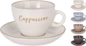 Kop en schotel aardewerk cappucino assorti