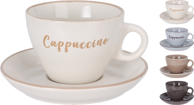 Kop en schotel aardewerk cappucino assorti