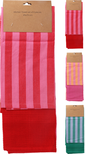 Theedoek stripe set 2 stuks 70x45cm assorti