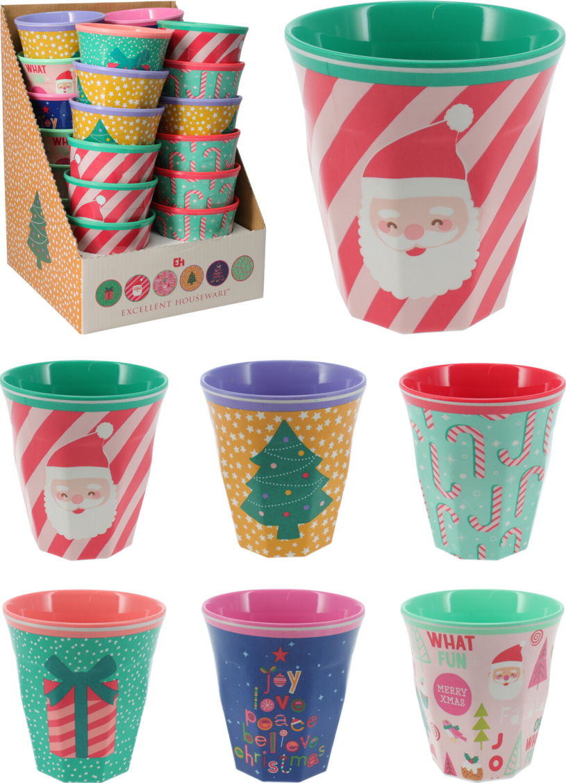 Beker melamine 290ml 6 assorti 8,7x9cm