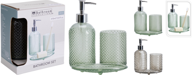 Badkamerset ribbel glas 3 delig assorti