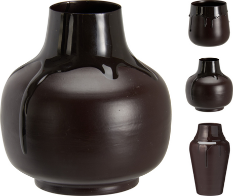 Vaas glazuur drip hoogte 10-15cm assorti - bruin