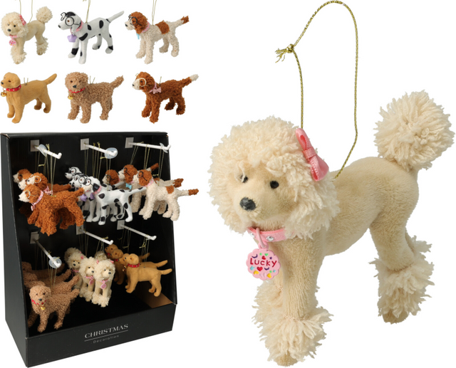 Hangdeco hond 14cm 6 assorti