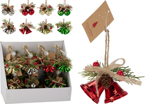 Hangdeco metalen bel ornament 8cm 6 assorti