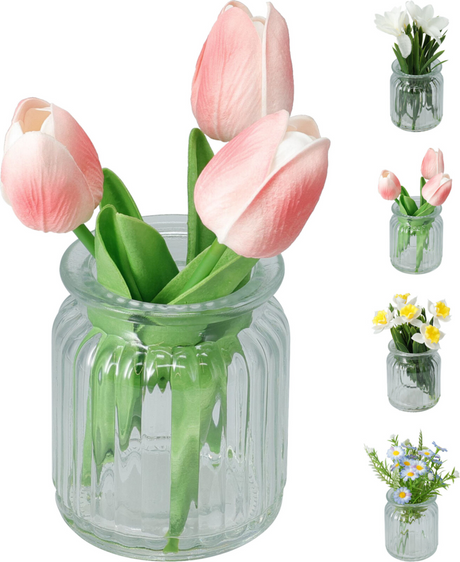 Bloem in glazen pot 7x18cm assorti