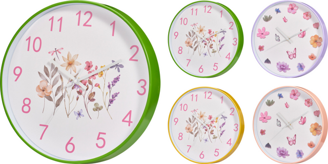 Wandklok flowers 30x4,5cm assorti