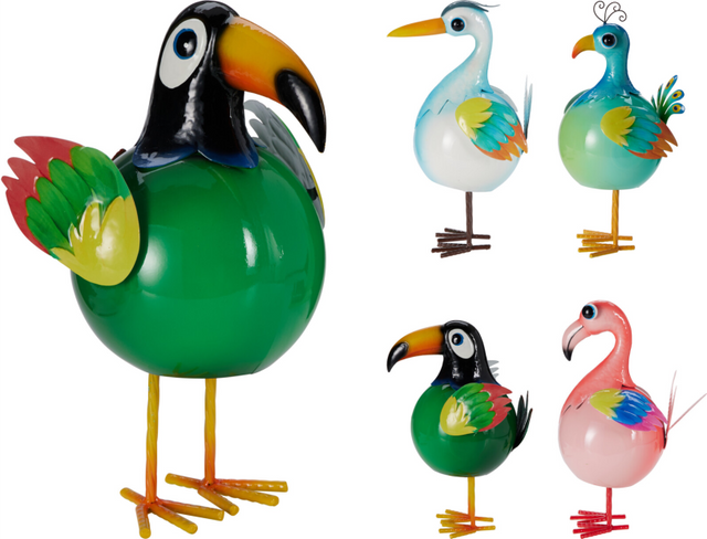 Decoratie vogel metaal 23x18x38cm assorti