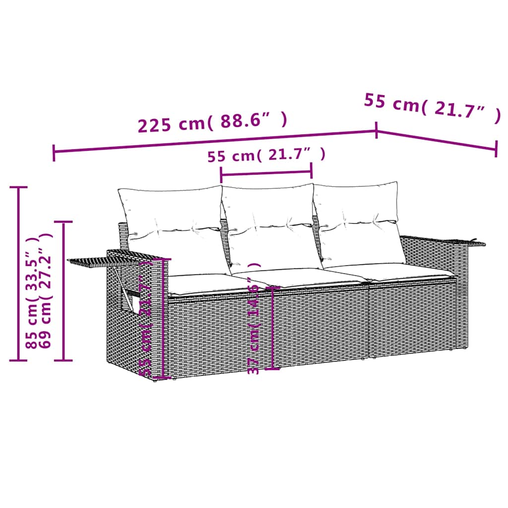 Vidaxl 3-delige loungeset met kussens poly rattan zwart