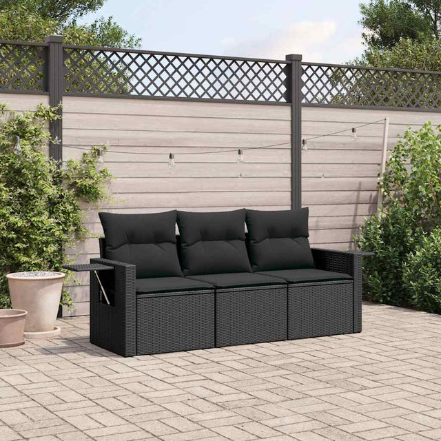Vidaxl 3-delige loungeset met kussens poly rattan zwart