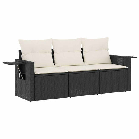 Vidaxl 3-delige loungeset met kussens poly rattan zwart
