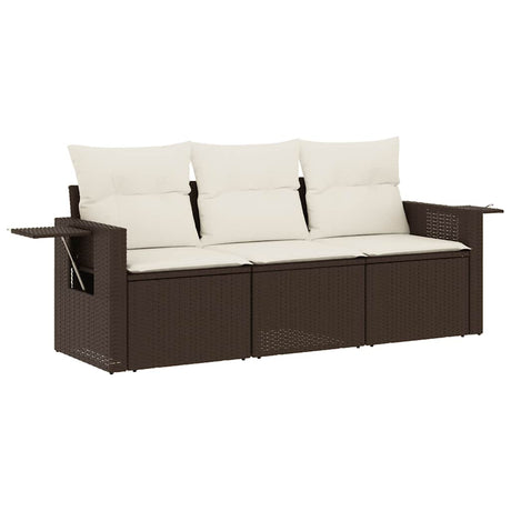 Vidaxl 3-delige loungeset met kussens poly rattan bruin