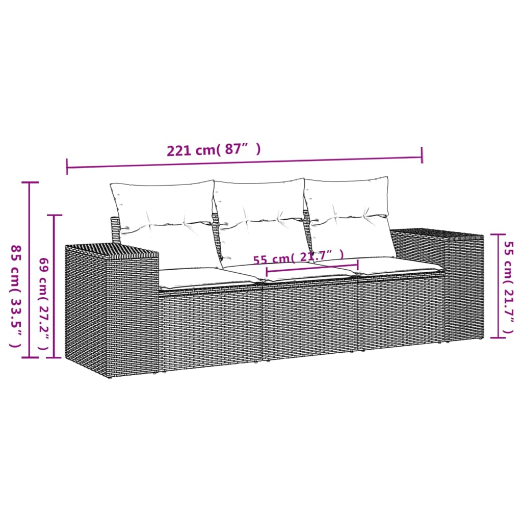 Vidaxl 3-delige loungeset met kussens poly rattan zwart