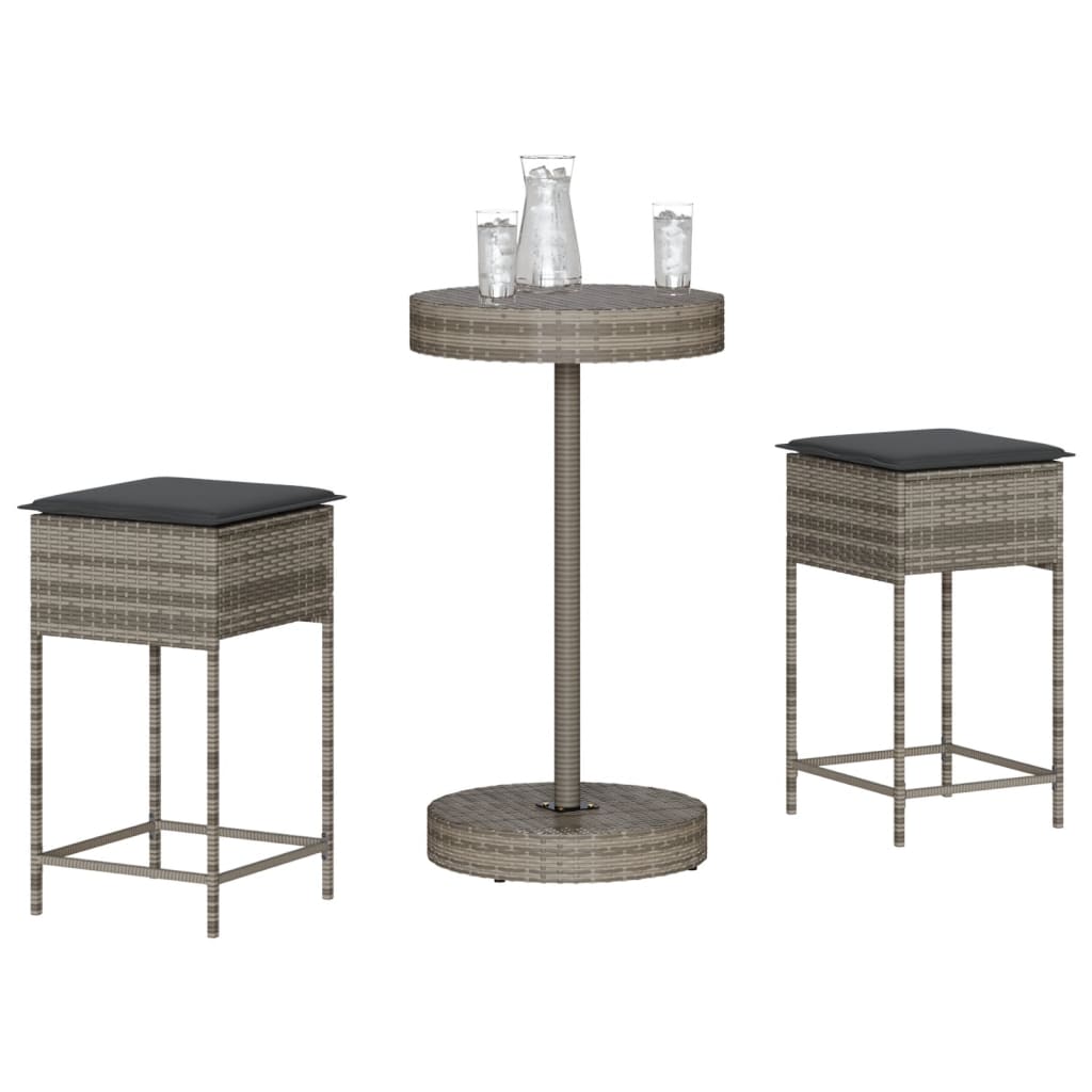 Vidaxl 3-delige tuinbarset met kussens poly rattan grijs