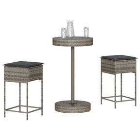 Vidaxl 3-delige tuinbarset met kussens poly rattan grijs
